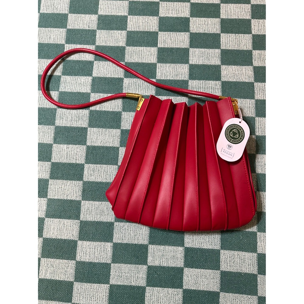 Melie Bianco Red Carrie Pleated Vegan Leather Shoulder Bag New